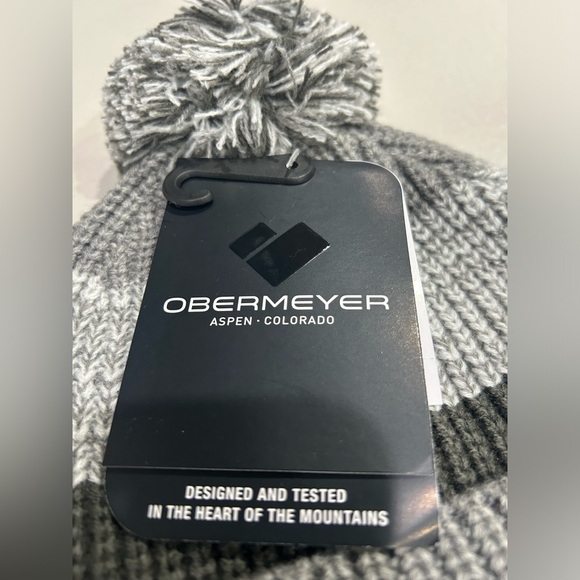 Obermeyer Men's Oakland Pom Beanie Grey Stripes Hat NWT Foldover Cuff Acrylic - Picture 4 of 8